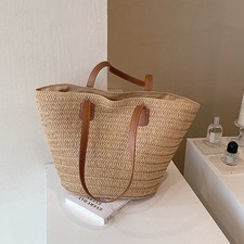 Women's Large Capacity Shoulder Bag Summer Straw Woven Basket Handbag Fashion
