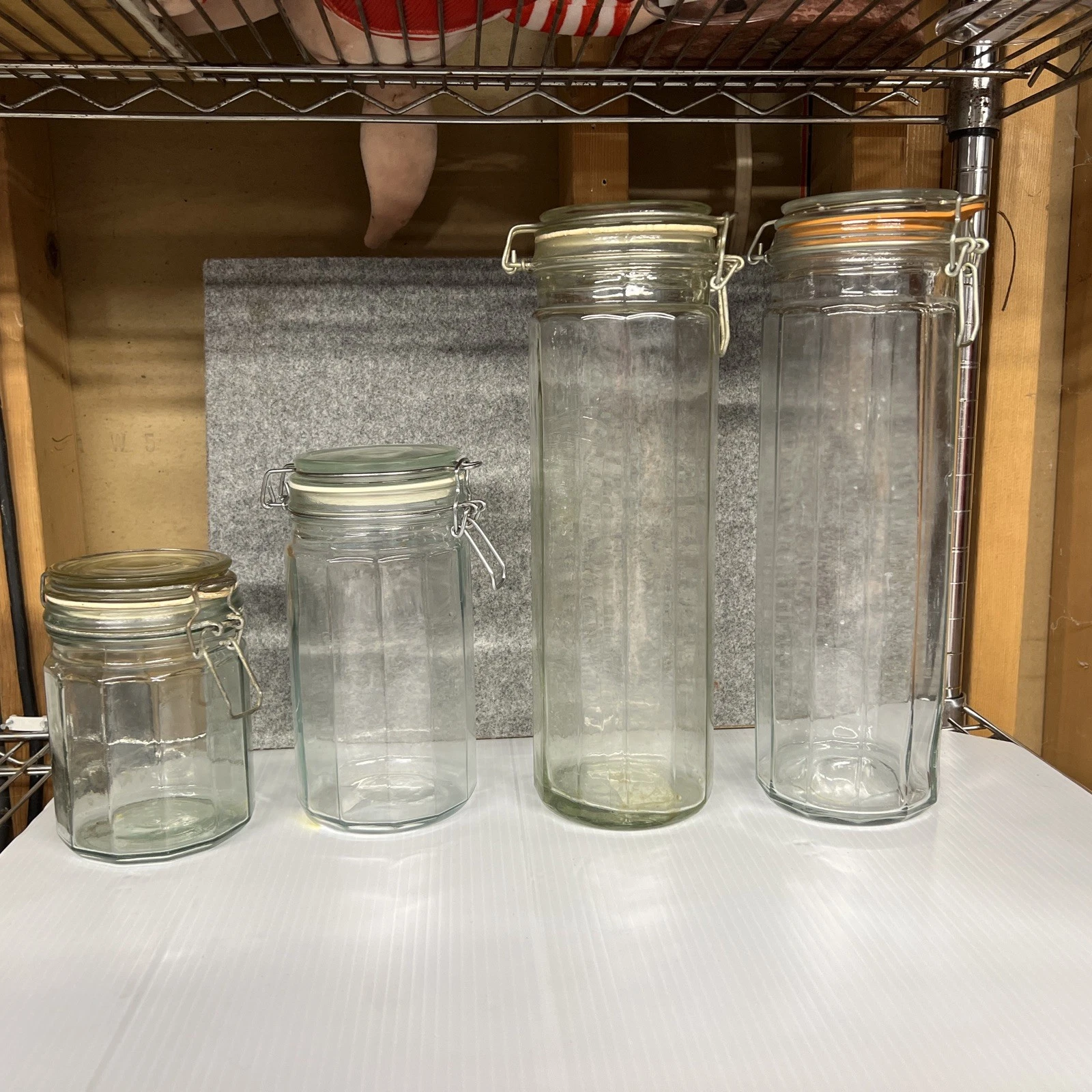 VTG Farmhouse 12 Paneled Canister Set X (4) Wire Bale Rubber Seal Jar Storage