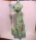 2017 Jade Green Fenton HP Pink Clematis Flowers Dec Alley Cat Figurine # 3 Of 14