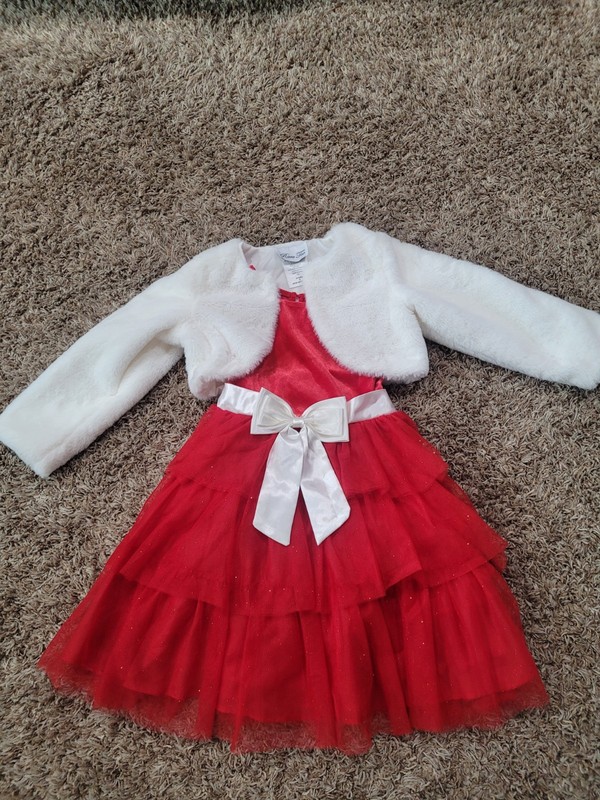 Girls Christmas Dress Size 5 With White Jacket
