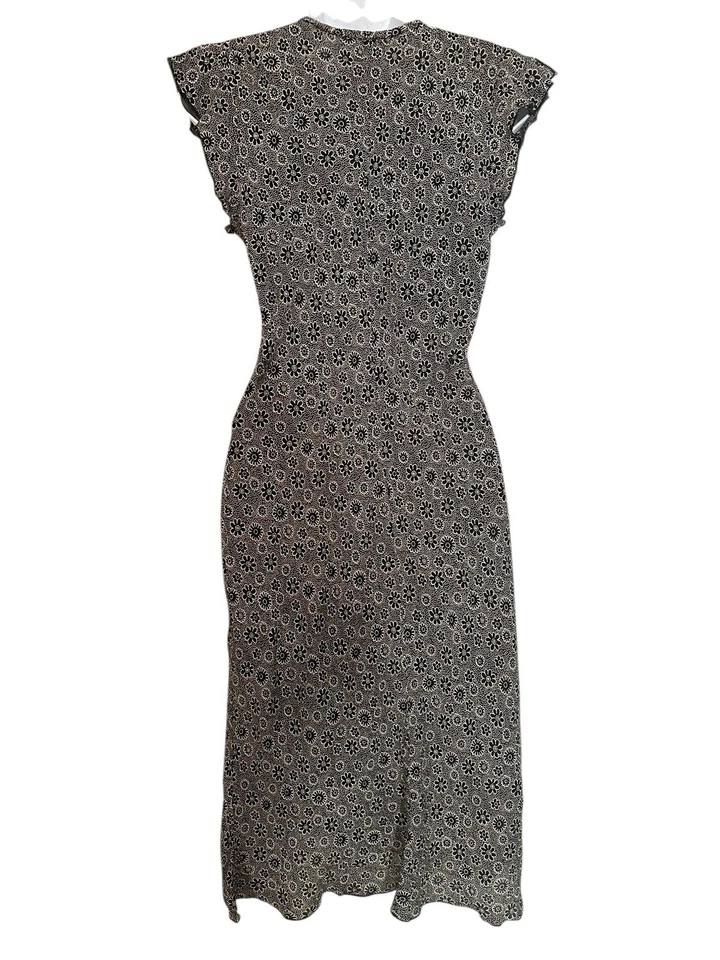 VTG Rampage Y2K 90s Fairy Grunge Black White Ditsy Floral Bias Cut Midi Dress 9 - Image 3 of 4