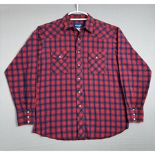 Vintage Wrangler Red Blue Plaid Pearl Snap Shirt Mens Large 90s Cowboy Western