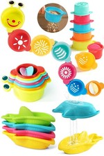 Toddler Bath Time Toys - 11 Piece Stacking Cups Floating Boats Ages 1