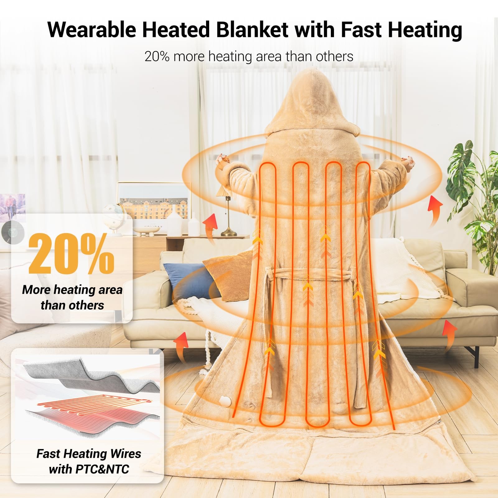 Electric Snuggle Blanket Wearable Heating Blanket with Removable FootPocket,H...
