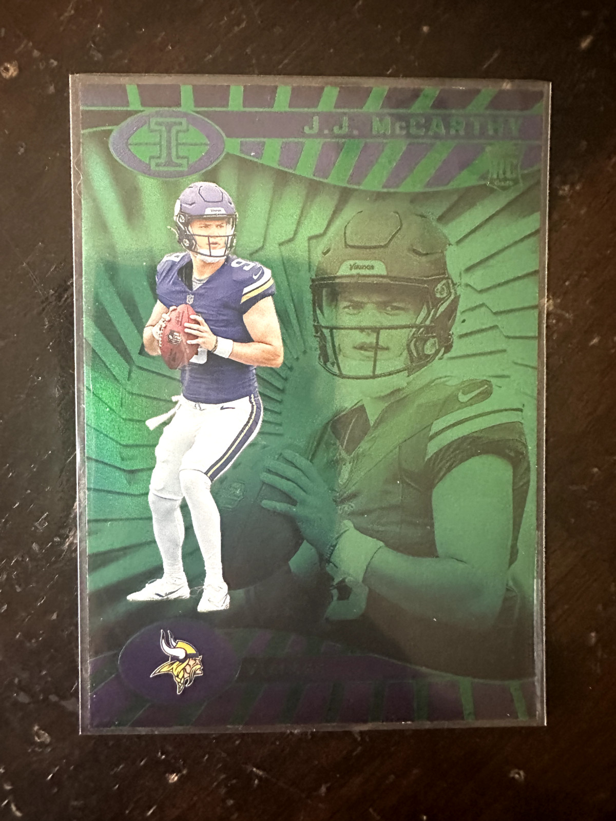 2024 Panini Illusions - J.J. McCarthy #100 Trophy Collection Emerald (RC)
