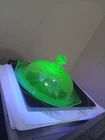 Vintage Green Uranium Glass Covered Butter Cheese Dish Dome Lid