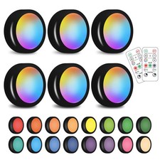 6-Pack Wireless LED Puck Lights Color Changing Under Cabinet Lighting Battery