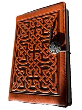 Oberon Tan Leather Book / Journal Celtic Knot Design Used W/blank Pages Notebook