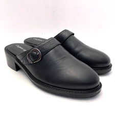 Crown Vintage Vivo Mules Womens 8 EU 39 Black Leather Slip On Lug Sole Buckle