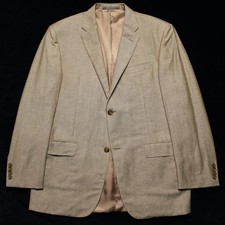 Hickey Freeman Made In USA Tan Textured Raw Linen Silk Sport Coat 43R 42R