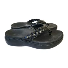 Vionic Womens Kenji Sandals Size 7 Black Braided Leather Thong Platform Shoes