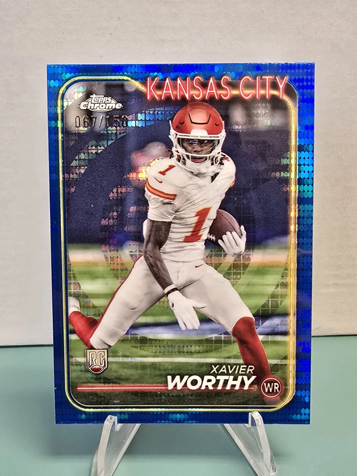2024 Topps Chrome Xavier Worthy Blue Sonar Refractor /150 (RC) #208 Chiefs