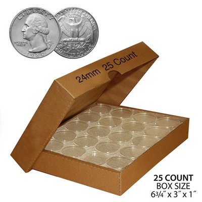 24mm Direct Fit Airtight Coin Holders Capsules for QUARTER (QTY: 25) with BOX