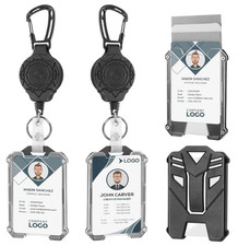 2 Pack Retractable Keychain with ID Card Holder, Heavy Duty Carabiner Badge Hold