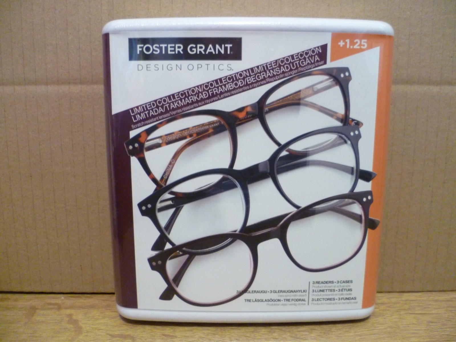 Foster Grant Design Optics Fashion Reading Glasses +1.25 3 Pack PLASTIC Frames••