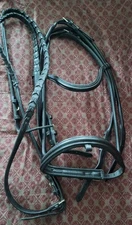 Black Rolled Leather English Bridle With Reins Full Sz Bobby's B.E.T