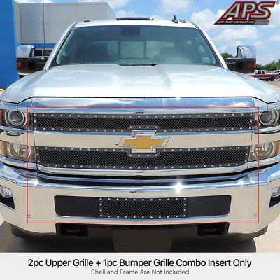 Chevy Emblem For Front Grill Chrome Front Bumper Grill Insert For 2015-2019 Chevy Silverado 2500HD/3500HD - Aluminum Billet Grille Chrome Billet Insert Lower Bumper 2015-2019