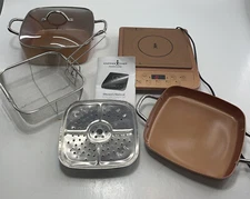 6 PC. COPPER CHEF INDUCTION COOKTOP POTS PANS BASKET LID