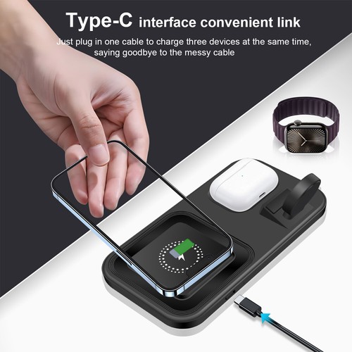 3in1 Wireless Charging Pad Charger Station For Apple Watch 10 Air Pods iPhone 16 - Picture 7 of 13