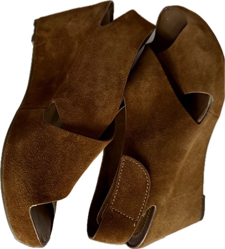 Johnston & Murphy Women Tori Wedge Sandal 10 Brown Hook Loop Faux Suede 78-42332 - Picture 4 of 9