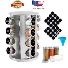 16 Jar Spice Rack Seasoning Organizer Revolving Countertop Stainless Holder
