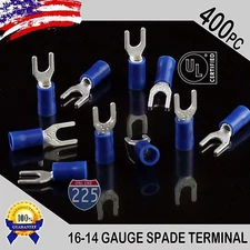 400 Pack 16-14 Gauge Vinyl Spade Fork Crimp Terminals #8 Stud Tin Copper Core UL