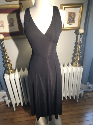 CLUB MONACO BLACK PIN STRIPED FIT & FLARE  PULLOVER DRESS-ATTACHED BELT-SIZESP!!