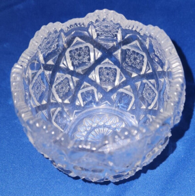 Vintage Clear Cut Glass Spooner/Sugar Bowl Dish Star Diamond Pattern 1930s