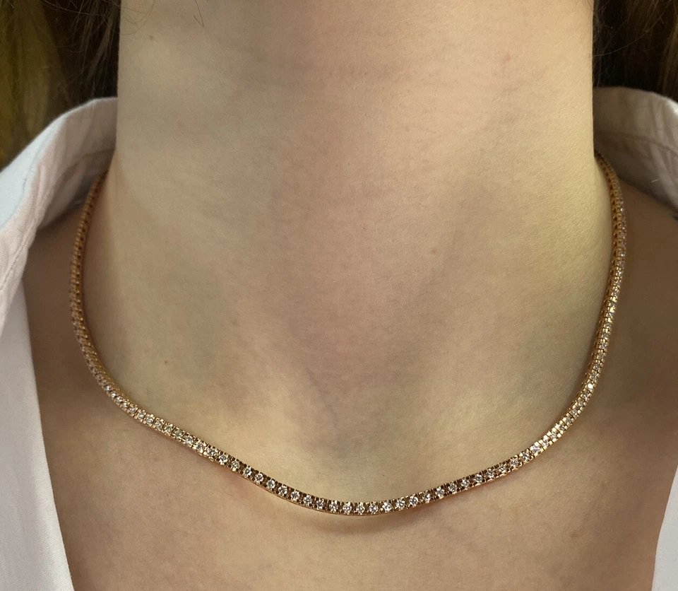 Collar Tennis En Oro Rosa 18kt. Con Diamantes Naturales Corte Brillante Ct. 2,96 - Imagen 4 de 4