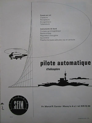 1962-63 PUB SFIM AUTOMATIC PILOT HELICOPTER AUTOPILOT FRANZÖSISCHE ANZEIGE