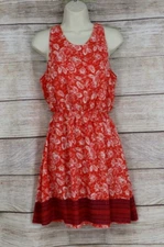 Sienna Sky Womens Size Medium Sleeveless Floral Pleated A-Line Dress Red White