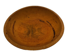 Primitive vintage Slightly Oval Wooden Dough Bowl with crack
