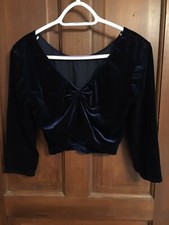 Bellydance Dance Navy Blue Velour Gypsy V-neck Crop Top, Costume, Size M/L
