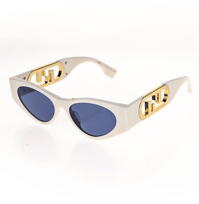 FENDI O'LOCK 40049 White Ivory Blue Cat Fashion FF Lock Logo