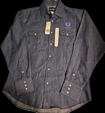 Mens Unilever Wrangler Denim Long Sleeve Solid Cowboy Cut Work Western Shirt