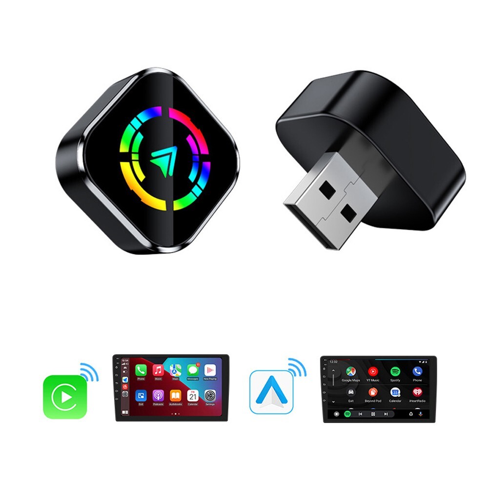 Wireless CarPlay Adapter for iPhone with RGB LED Plug and Play USB Dongle