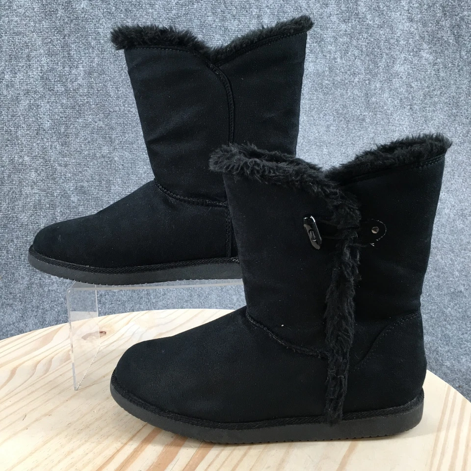 Botas de neve femininas Air Walk inverno 10 Myra pretas forradas de pele sintética biqueira redonda - Imagem 2 de 4