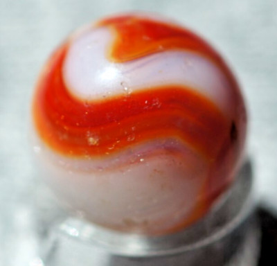 Akro Agate Ringer Toy Marble, Red-Orange Spiral #210