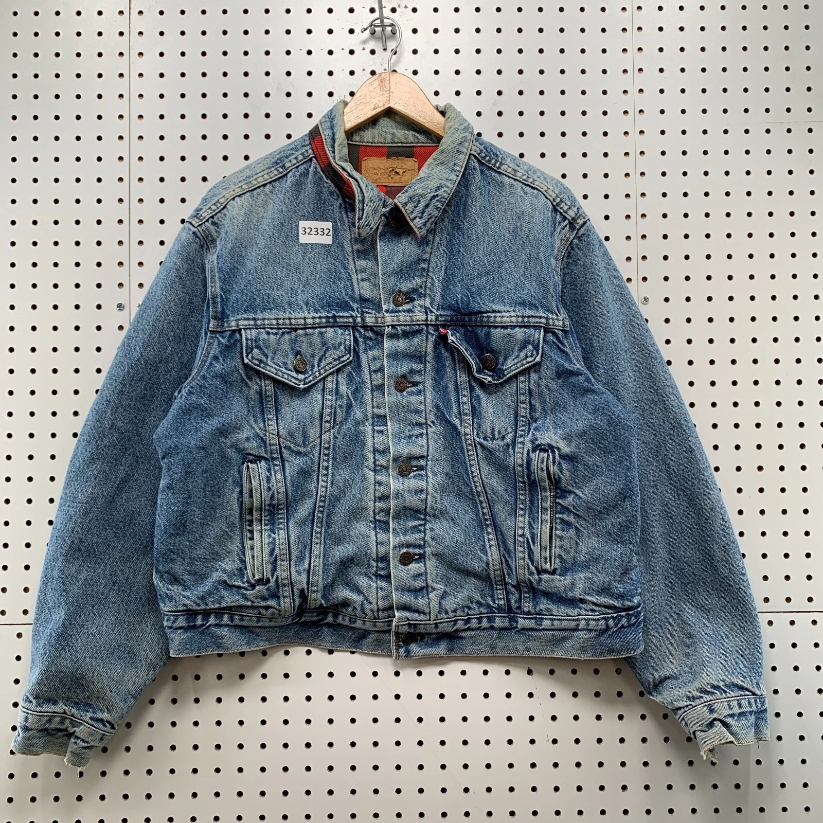 Vintage Levis Denim Jacket Mens Medium Buffalo Plaid Line 80s Type 3 USA 22x25
