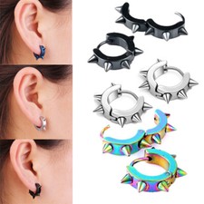Surgical Steel Punk Spike Hoop Huggie Earrings for Men/Women Hypoallergenic
