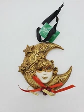 Mask in Crescent Moon Christmas Ornament Mardi Gras style