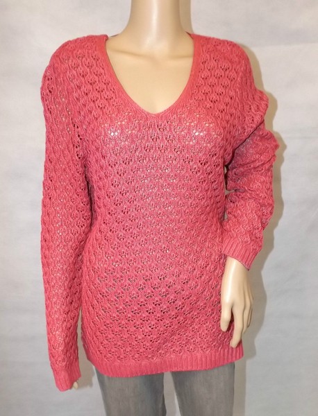 ★ Gina Laura ★ L ~ 44/46 Rot Himbeer ~ Toller Pullover In Netzoptik ~ Langarm-image