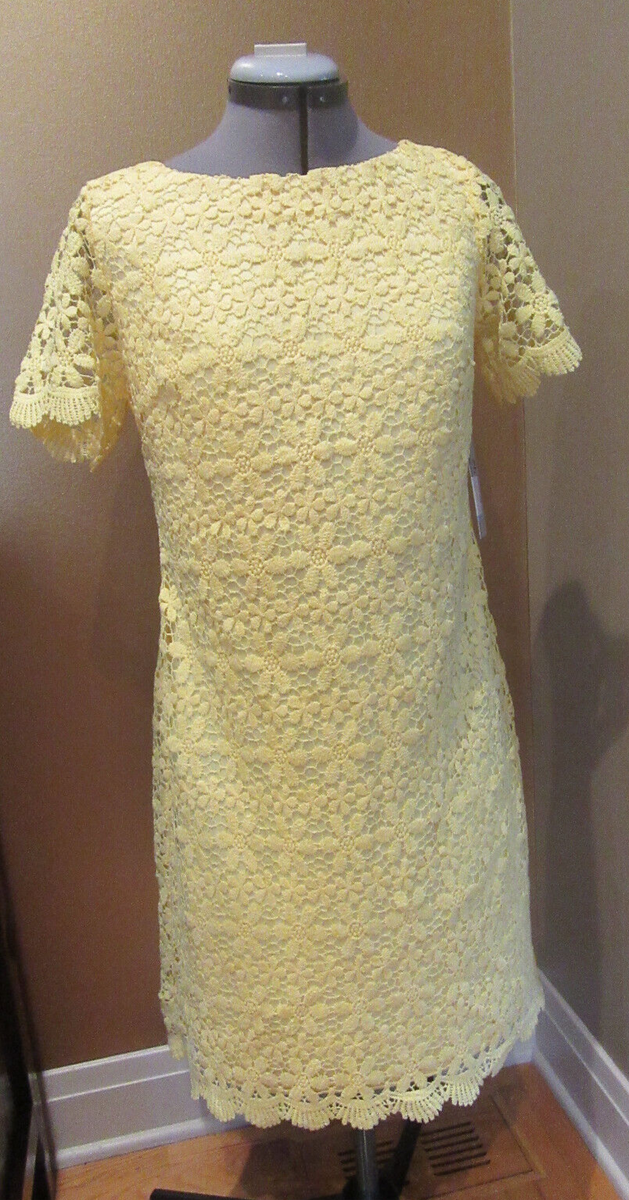 NWT Eliza J Yellow Lace Sheath Short Sleeve Dress Size 8