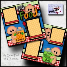 BABY 1st FOODS ~ 2 premade scrapbook pages paper printed  boy girl CHERRY #0081