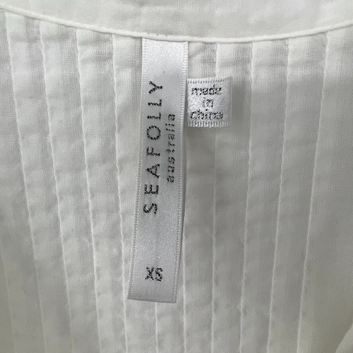 Seafolly Mujer XS Tinte Azul Blanco Botón Frontal Natación Cubre Algodón - Imagen 5 de 8