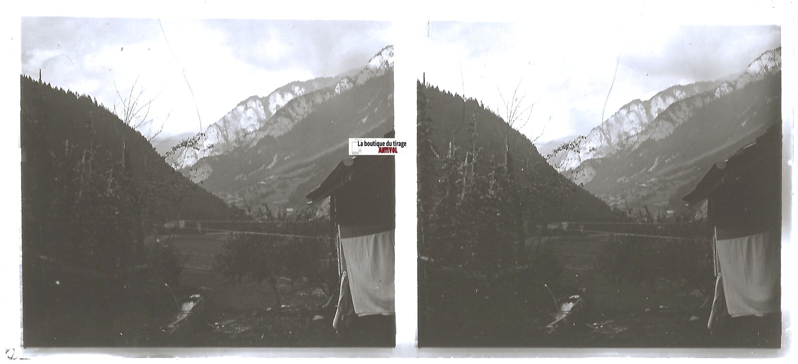 Montaña, Nieve, Placa Cristal Foto Estéreo, Positivo Negro & Blanco 6x13 CM