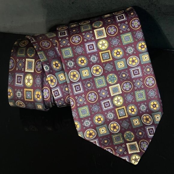 Dior Mid Century Modern Baroque tapestry Neckwear Tie 100% All Silk Boho Maroon thumbnail 4