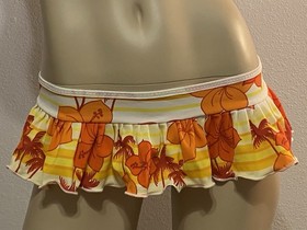 Sexy Micro Mini Hawaiian Orange Ruffle Skirt Lingerie Rave Exotic Dance Stripper