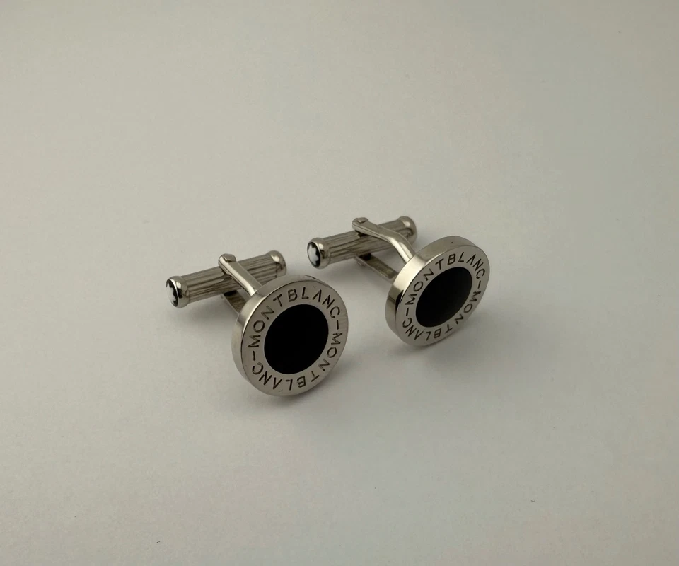 Gemelli vintage Montblanc Germany in acciaio inossidabile con onice nera - Immagine 4 di 4