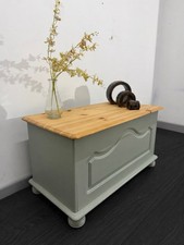 Wooden Toy Chest Hinged Lid Green/Natural Rectangular 34x18x18 in